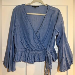 Haute Monde Denim Blue Wrap Blouse